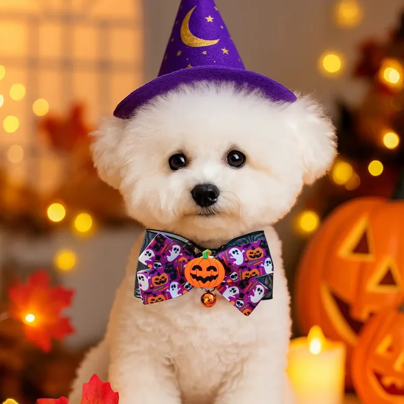 Halloween Cute Polyester Pet Collar and Scarf Winter Print Pattern Dog and Cat Accessories for Photo Taking