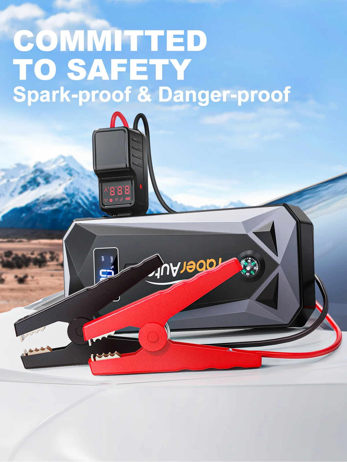 YaberAuto YA40 Starthulp Powerbank 5000A - 26800mAh Met LCD Display En LED Lamp
