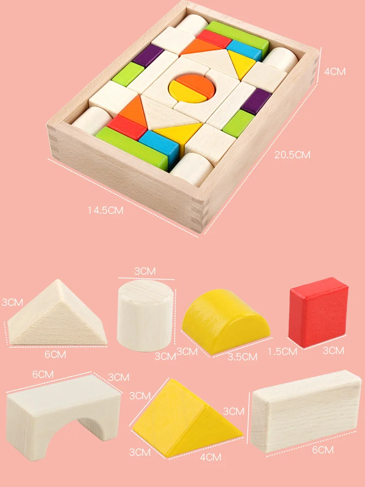 30 pçs de madeira faia blocos coloridos montessori forma educacional cognição blocos de construção com caixa crianças pré-escolar aprendizagem jogo