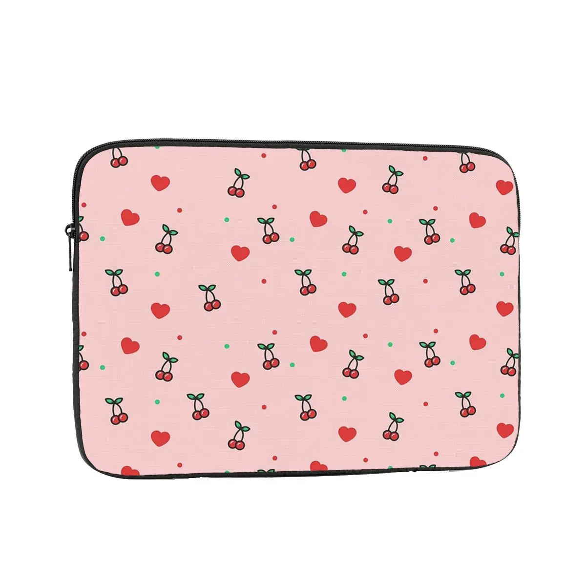 Cherry Heart Design Pattern With Pink Background 10 12 13 15 17 Inch Notebook Sleeve Cover Bag Tablet Shockproof Case Bag
