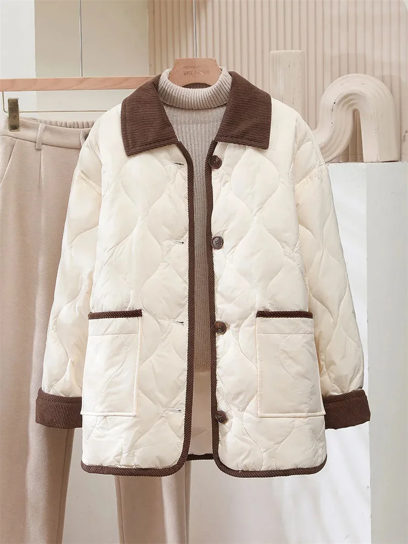 

Lightweight Cotton Clothing for Women in Winter 2025 New Style with A Lapel Corduroy Loose and Versatile Short and Warm Cotton J