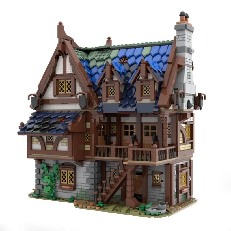 symoc Middeleeuwse Tavern & Inn MOC City straatgebouwsteen Bekijk architectuur modelblok Winkelkraam Traditionele huissteen