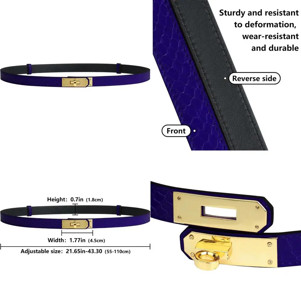 

Adjustable Leather Skinny Belt for Women - Alloy Turn Lock, Solid Color, Suitable for Dresses, Jeans, and Coats