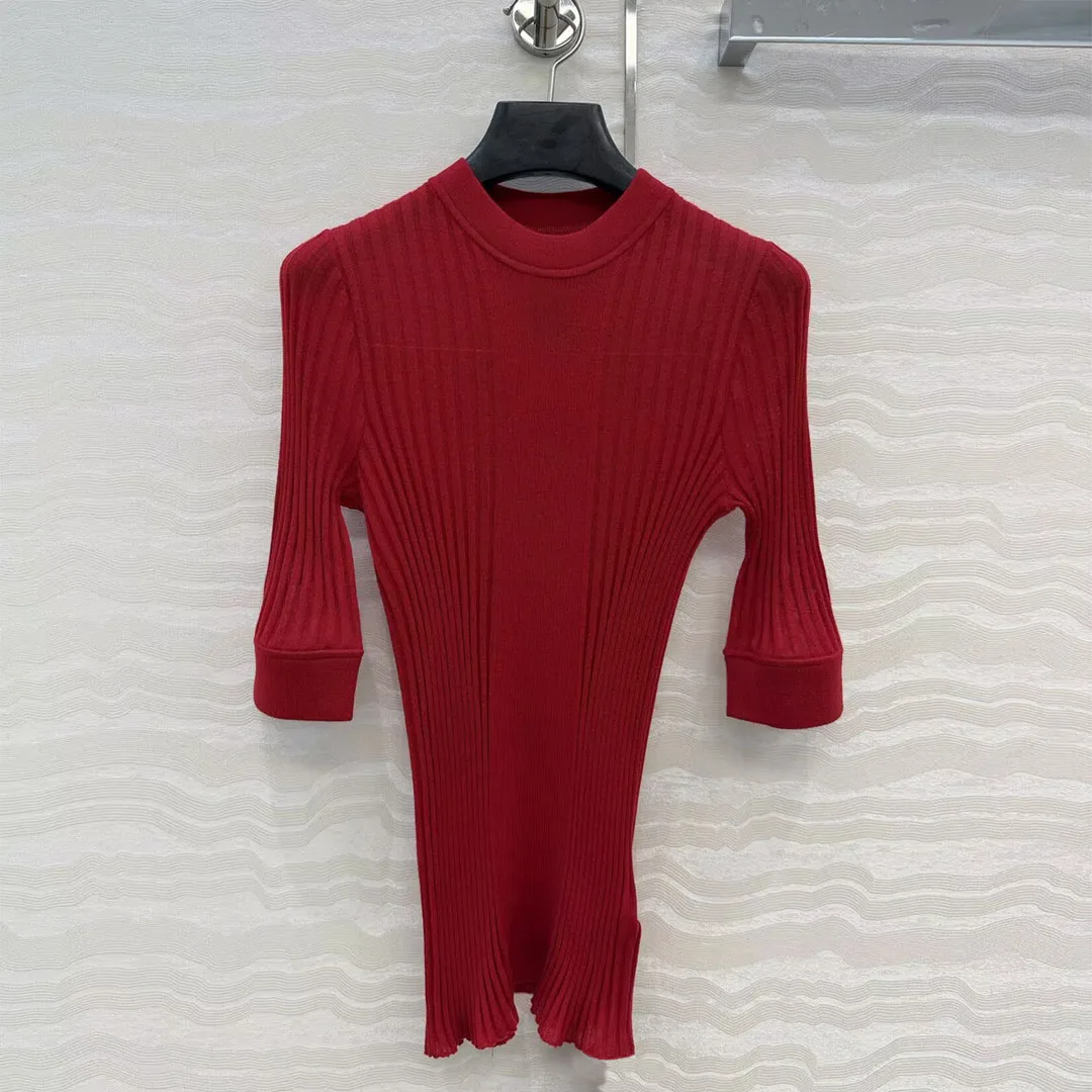 

Новый весенний модный вязаный свитер из мериносовой шерсти, женский однотонный свитер с круглым вырезом и половиной рукава, элегантный женский облегающий базовый джемпер, пуловер