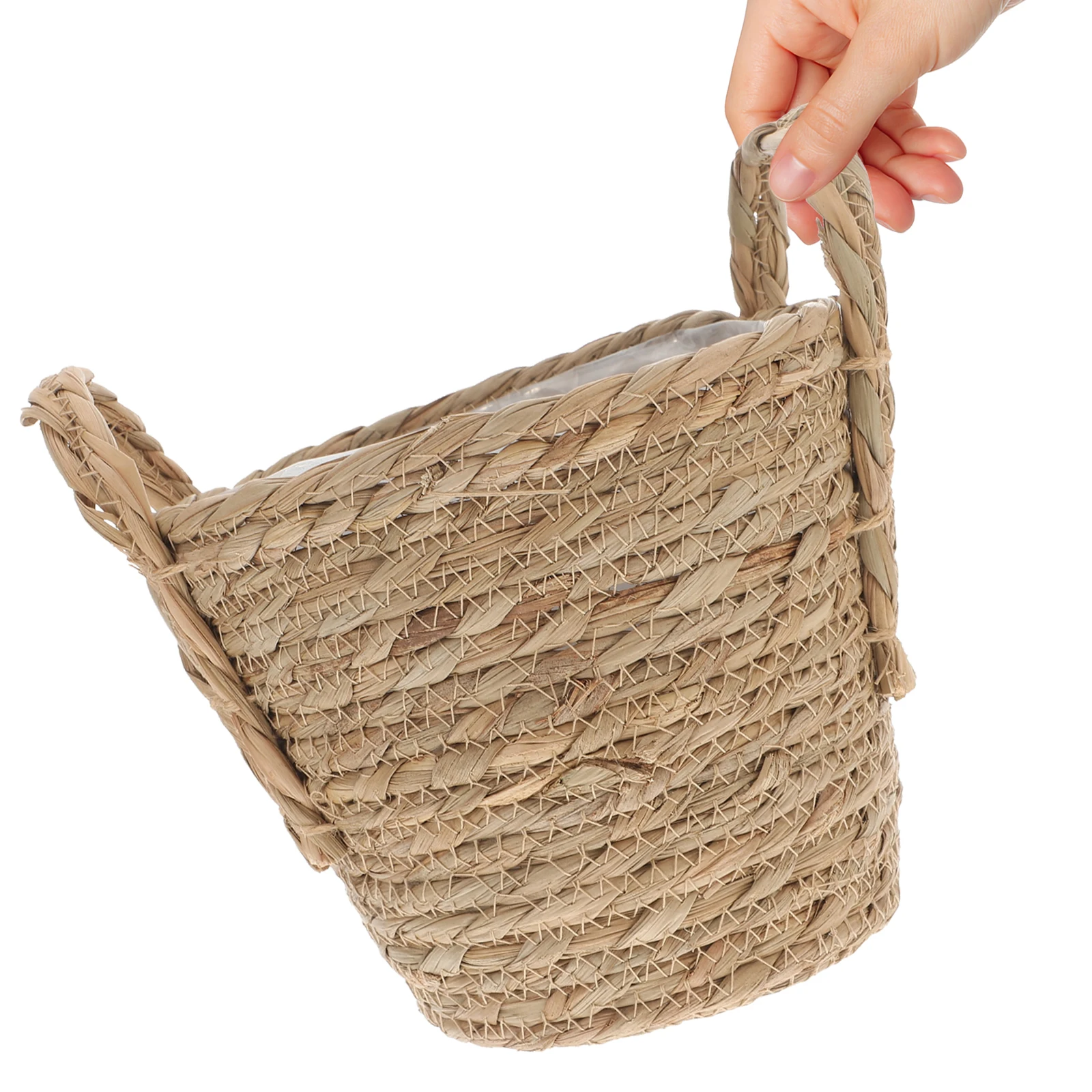 

1Pcs Seaweed Straw Flowerpot Retro Style Multipurpose Plant Basket Storage Holder Indoor Faux Flower Planter Leakproof