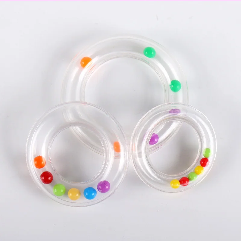 

Lovely Educational Plastic Rattle Round Ring Transparent Bracelet with Color Bead Noise Maker Sensory Training Toy For Baby Kid