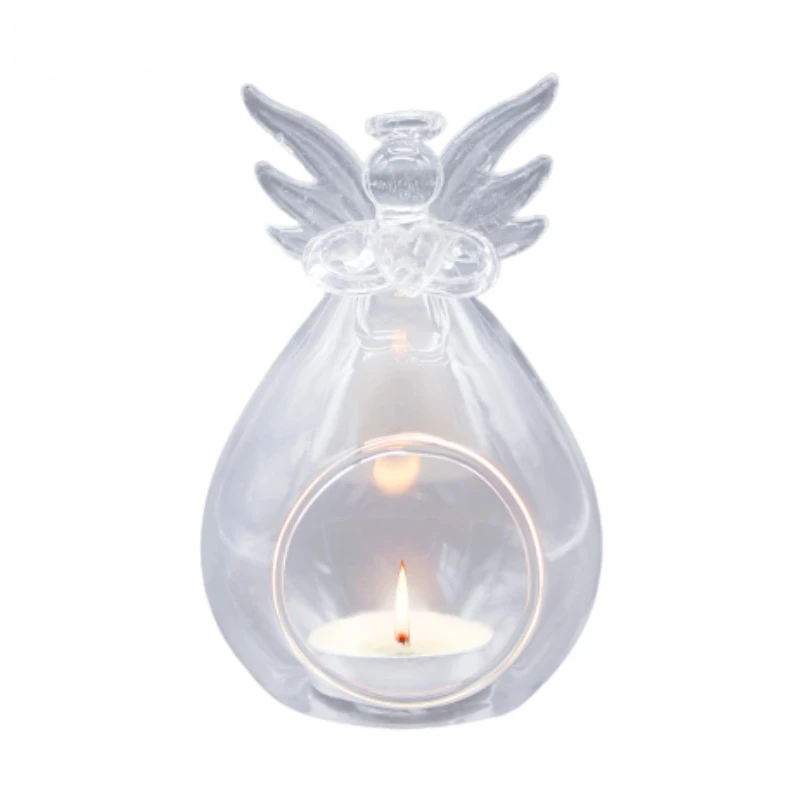 Transparent Glass Candlestick Crystal Angel Shaped Glass Candle Holders Wall Hanging Tealight Candle Holder Home Oranments 1PCs