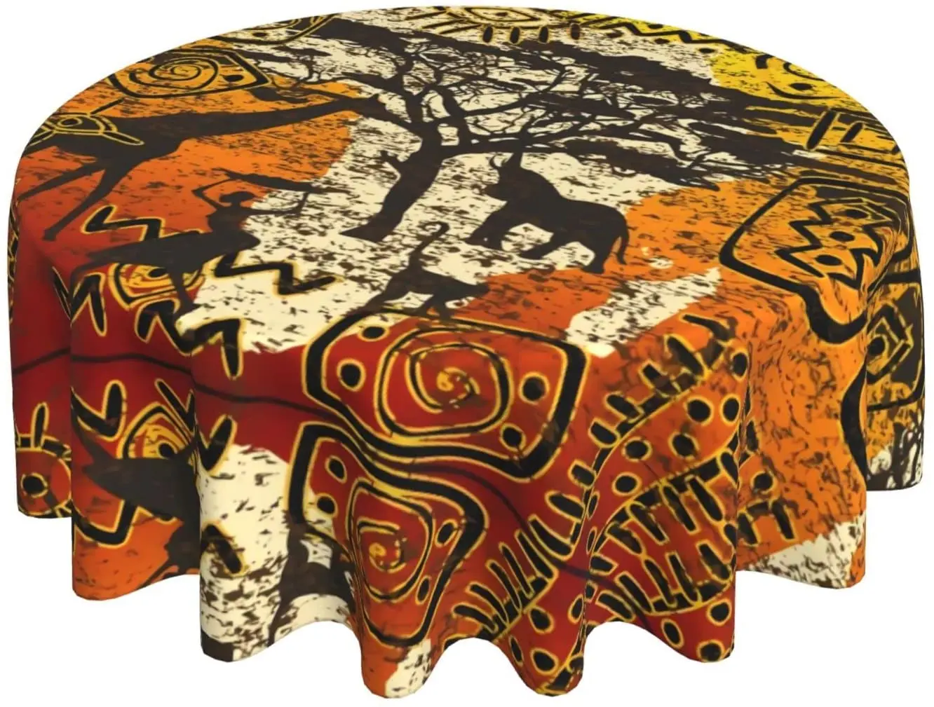 African Animals Round Tablecloth 60 Inch Dia Circular Table Cover Tabletop Decoration Dustproof Wrinkle Buffet Table Parties