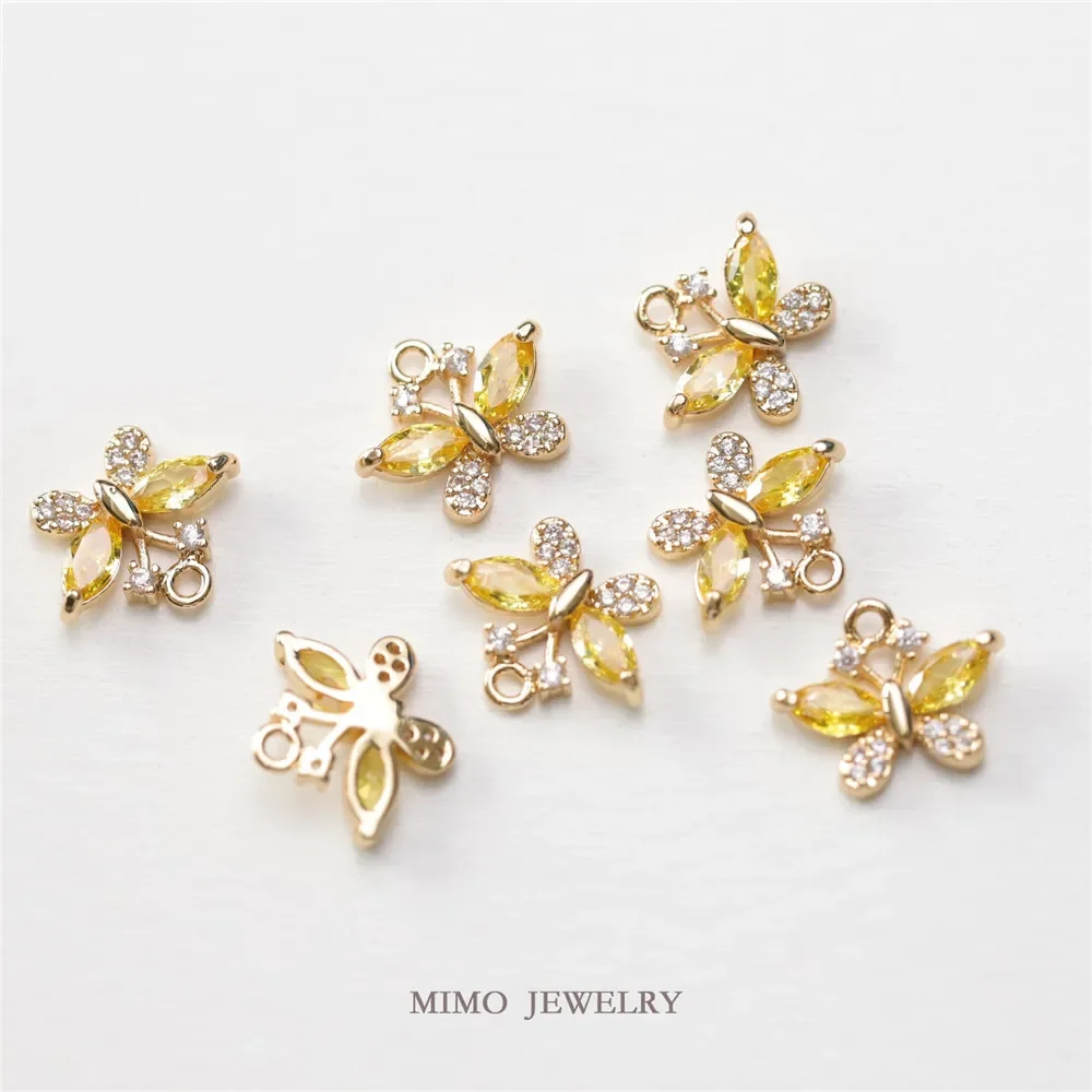 Color-preserving copper plated gold micro-inlaid zircon exquisite yellow and white butterfly pendant DIY hand accessories