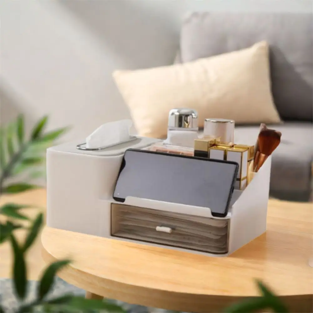 

Simple Large Capacity Desktop Storage Box Space Saving Reusable Cosmetics Storage Case Dustproof Plastic Tissue Box Office