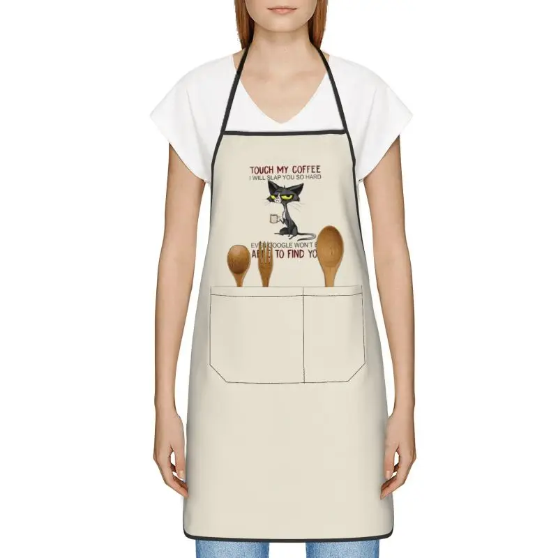 Touch My Coffee I'll Slap You So Hard Cartoon Printed Apron Kitchen Waiter Apron Cooking Baking Restaurant Aprons With Pockets