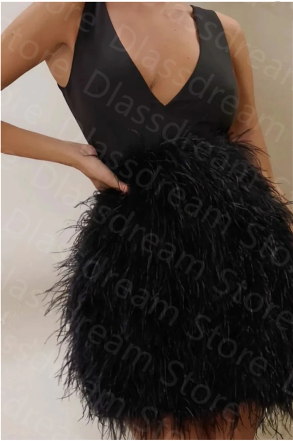 Robe de cocktail dos nu à pampilles de plumes de Rotterdam, col en V sexy, perles noires, robe de Rhformelle, robes de soirée, robe de Rhcourte