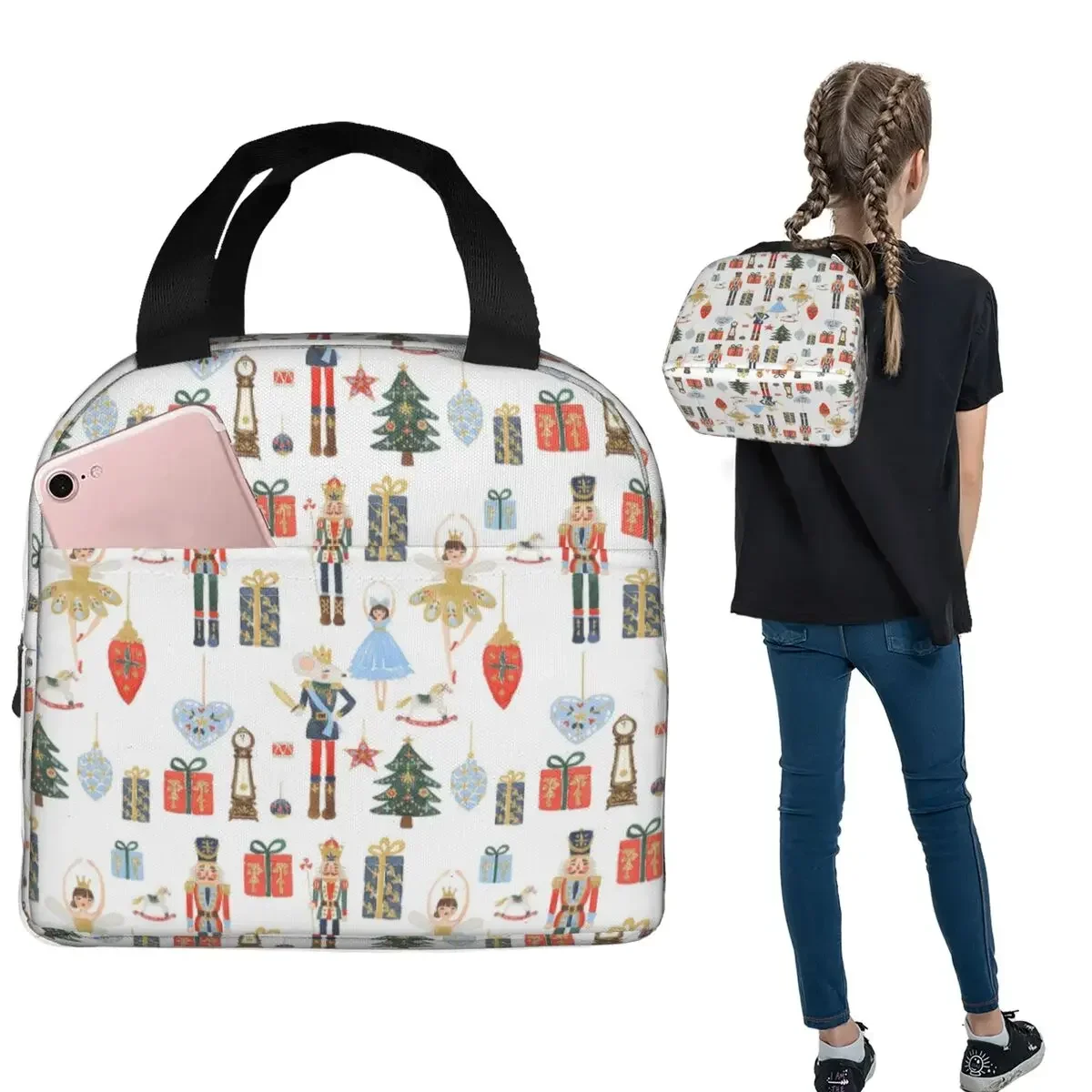 Christmas Nutcrackers Stars Ballerina Violin Insulated Lunch Bag for Women Children Leakproof Food Boxes Thermal Lunch Box Tote