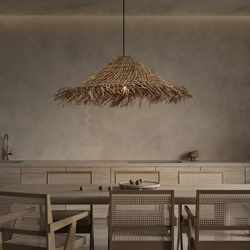 

Japanese Loft Straw Hat Pendant Lights Handwoven Home Decor Restaurant Lighting Hanging Lamps E27 Classical Pendant Chandelier