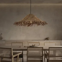 Japanese Loft Straw Hat Pendant Lights Handwoven Home Decor Restaurant Lighting Hanging Lamps E27 Classical Pendant Chandelier
