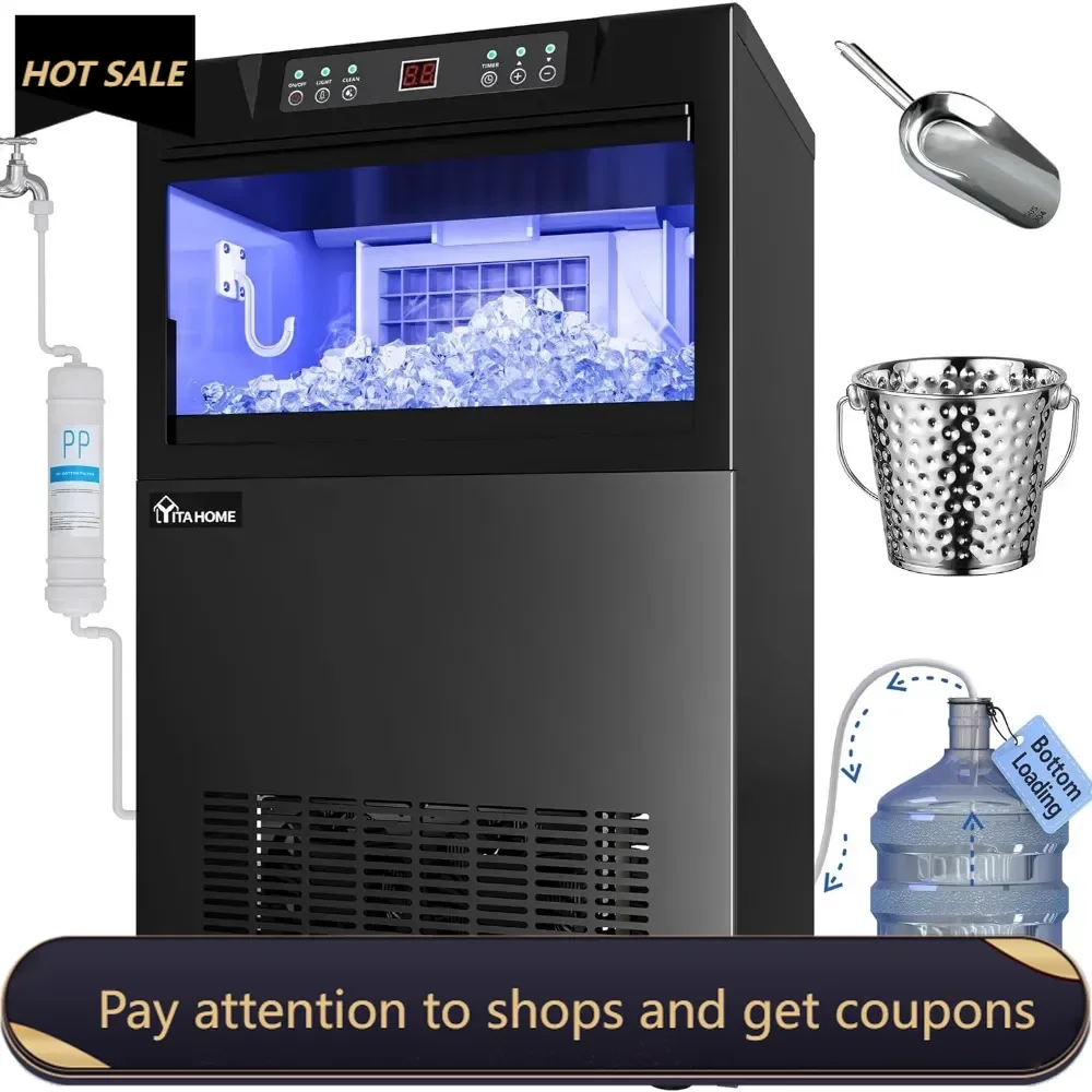 

2 Way Water Inlet Commercial Ice Maker Machine 100LBS/24H，Tap Water & Bottom Loading，33LBS Storage Bin，Under Counter Ice Machine