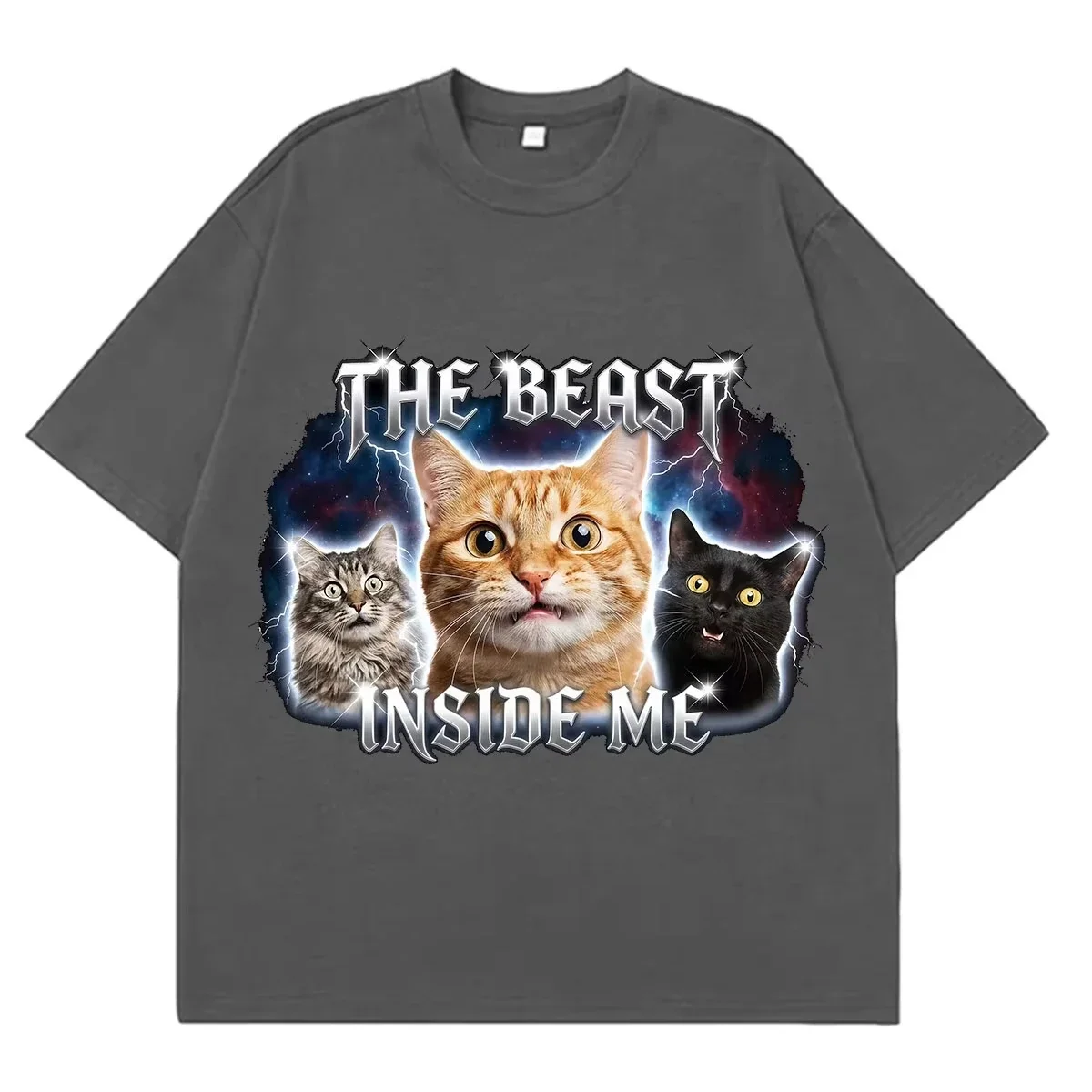 The Beast Inside Me Funny Cat Meme T-Shirt Vintage 90s Y2K Graphic Tshirt Summer and Women's Loose Casu T-shirts