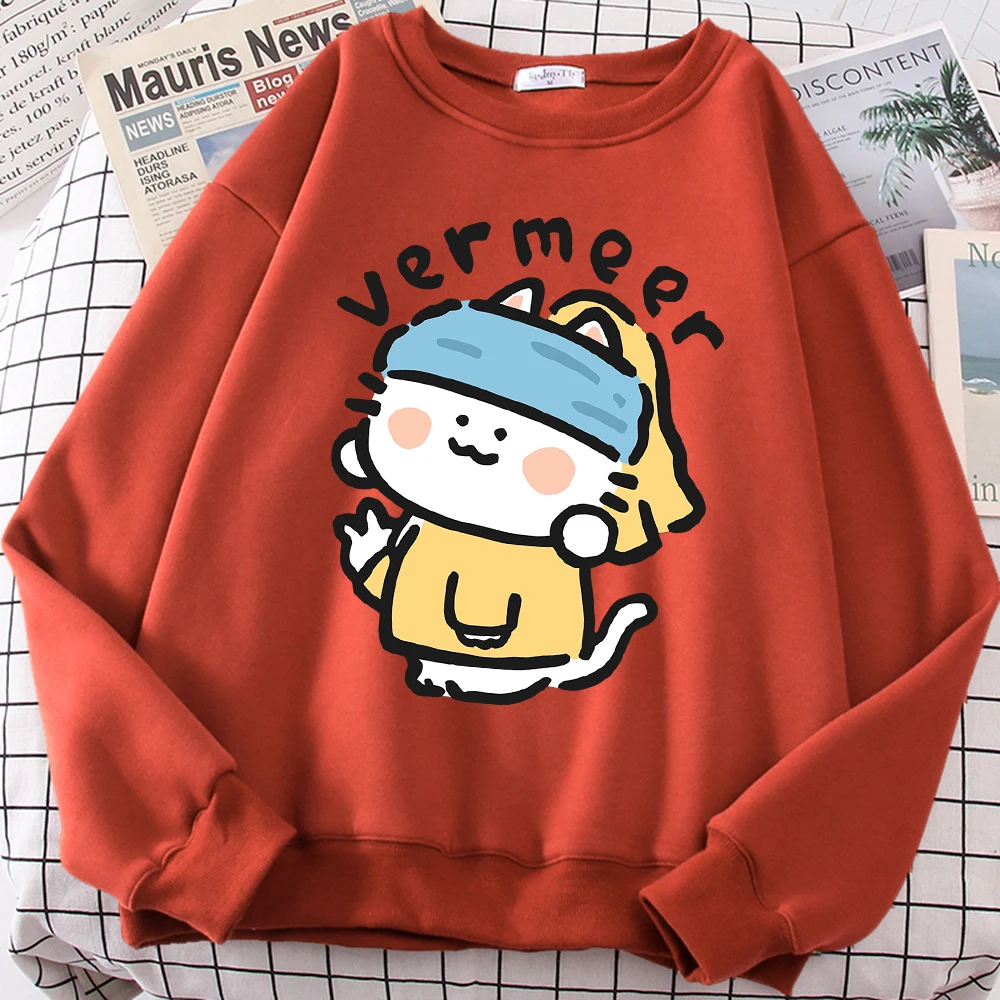 Funny Cat Cosplay Vermeer Cute Print Cartoons Hoodie Men Women Japan Style Streetwear Harajuku Fashion Sweatshirt Fleece Hoody