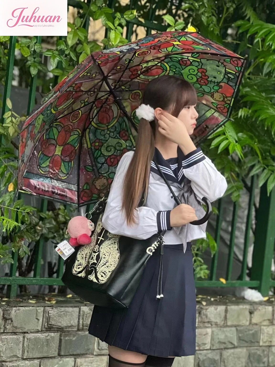 

Japanese Original Fashion Trend Handbag Dark Gothic Print Tattoo Hairless Cat Pentagram Large Capacity Tote Shoulder Bag Women