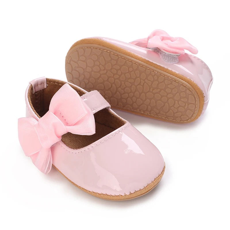 Gentle Style Baby Bow Small Leather Shoes Elegant Princess Shoes Non Slip Soft Soled Baby Walking Shoes