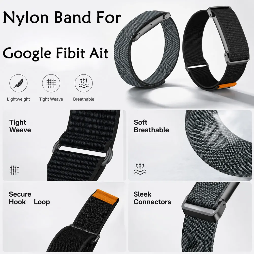 New 2PC Nylon Wrist Band for Google Fitbit Air Adjustable Breathable Sweat Resistant Woven Wristband for Google Fitbit Air