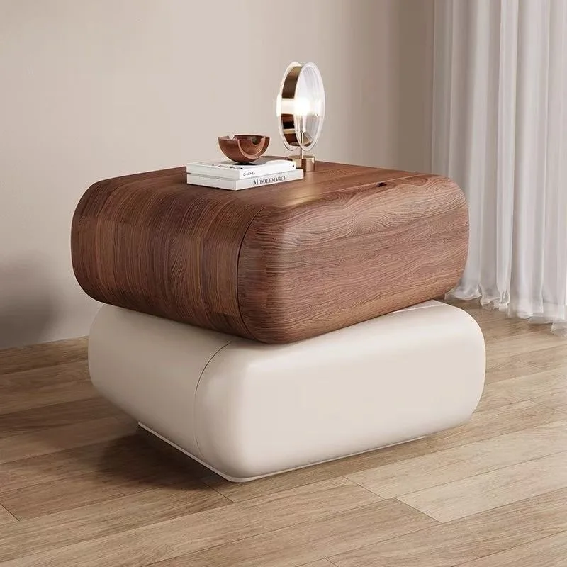 Light luxury high-end solid wood bedside table, simple and modern installation-free bedroom sensor light bedside table