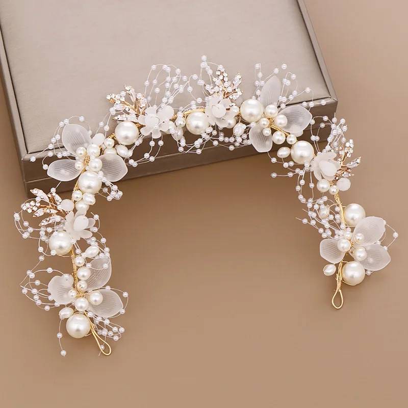 Pearl Flower Headband Bridal headdress Wedding Crown Fashion The wreath bracelet Band Tiaras Crystal Headpiece Hair Jewelrys