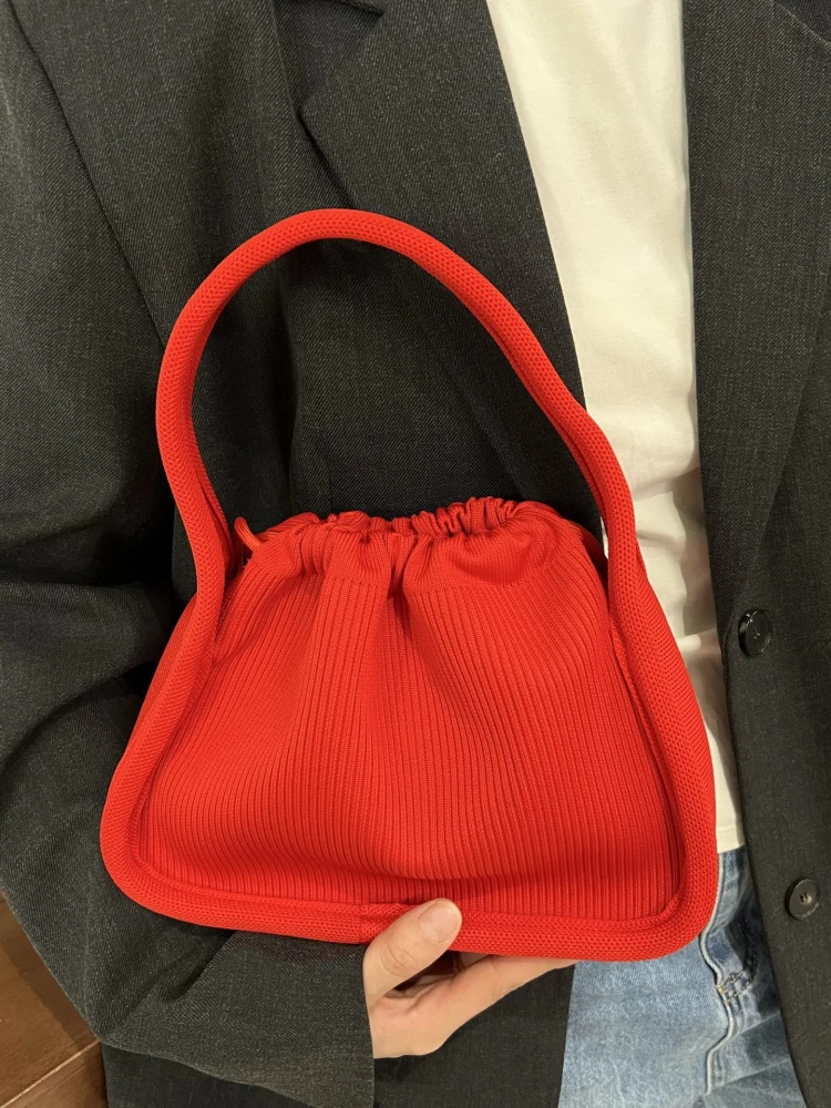 

Striped Knitted Large Capaci Handbag Dstring Simple Design Soft Fabric Buet ape Handheld Bag for Daily Use