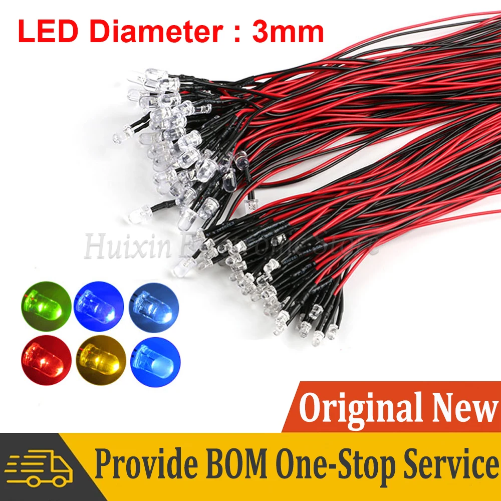 5pcs 3mm F3 LED 5V-12V 0.1W 20cm With Wire Pre-wired White Red Green Blue Yellow Diode Lamp Light Decoration Emitting