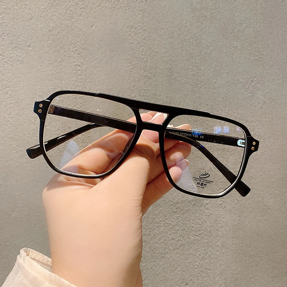 Fashion Square Double Bridges Women Glasses Frame Clear Anti Blue Light Glasses Retro Men Optical Frame Computer Goggles