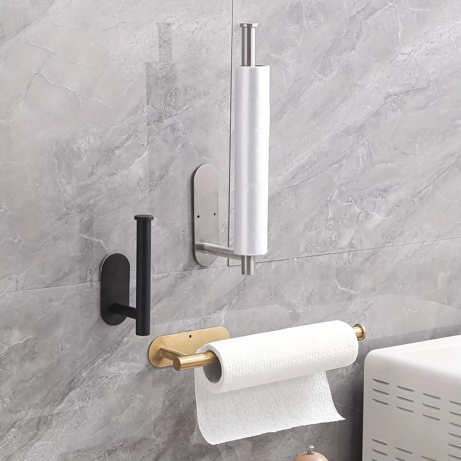 1pc Paper Towel Holder, Toilet Under Cabinet Self-adhesive, Available In Adhesive And Screw, Stainless Steel Paper Towel Holder