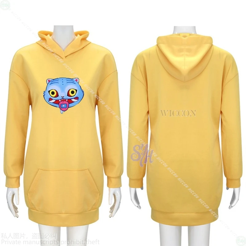 Anime Movie Kpop Demon Huntrix Zoey Cosplay Costume Kawaii Jirai Kei Girls Yellow Long Sweatshirt Furry Pattern Halloween Party