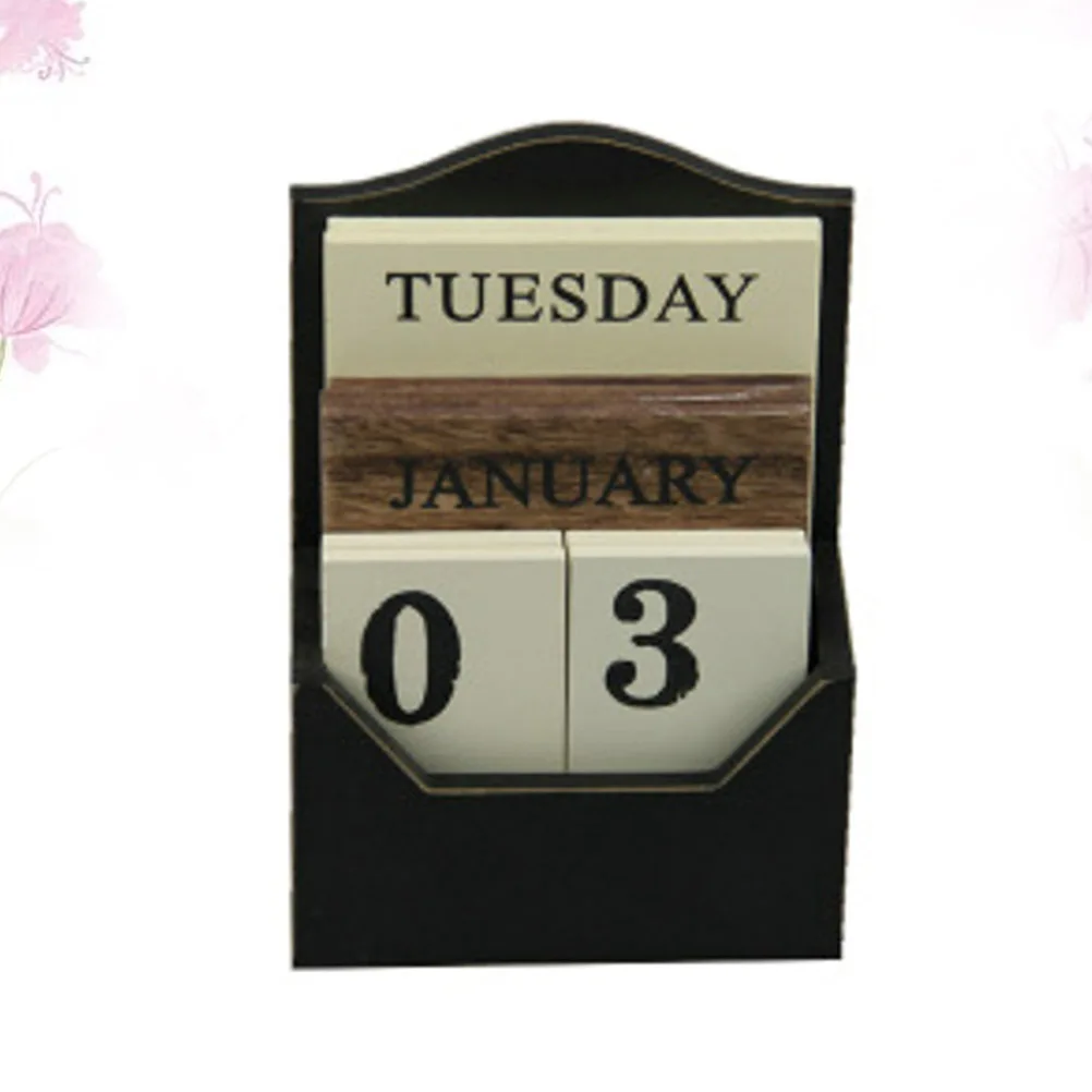

Black Wooden Calendar Desktop Nordic Style Perpetual Wood Block Home Decor Reusable Date Display Gift Desk Calendar
