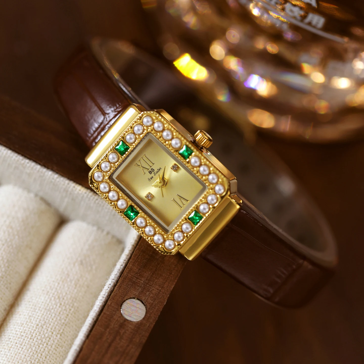 Original BS Women Watches Luxury Stainless Steel Gold Vintage Watch Women Fashion Square Quartz Wristwatches Ladies Gifts