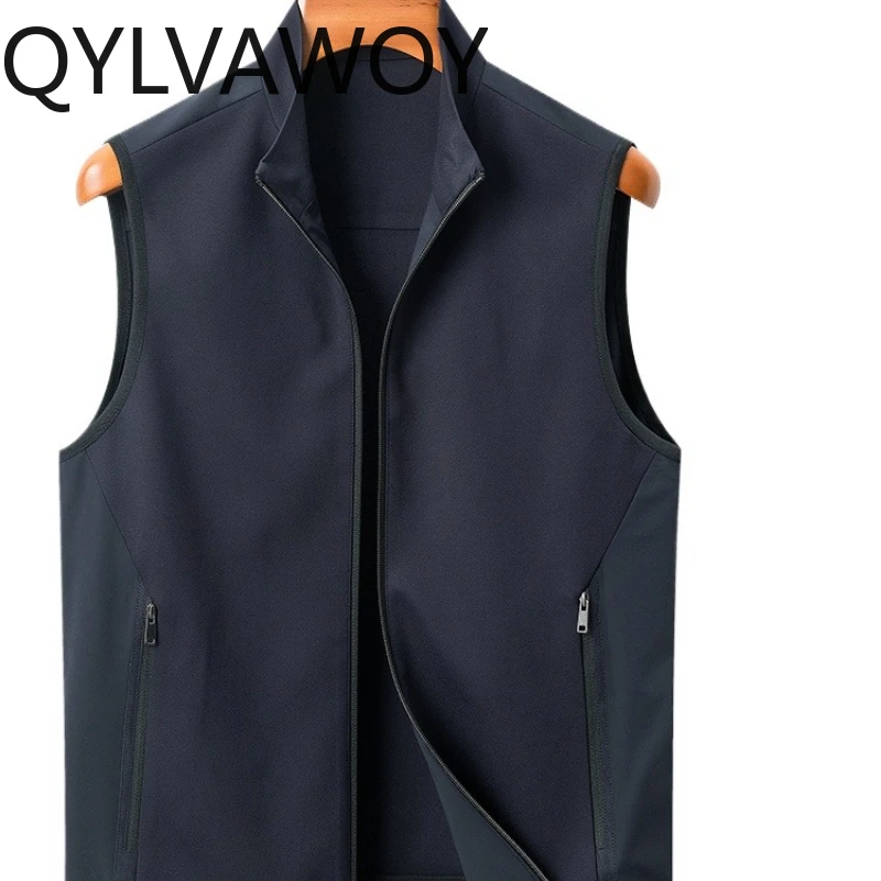 

QYLVAWOY 2025 Spring Autumn Men's Business Stand-Up Collar Vest Popular Sleeveless Gilet Outerwear Stylish Comfortable LJ2728