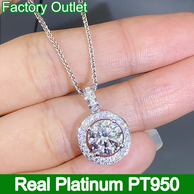 Real Platinum Pt950 Pendants Necklaces Women Engagement Anniversary Party Wedding Necklaces Round Moissanite Diamond 1 2 3 4 Ct Necklaces AliExpress