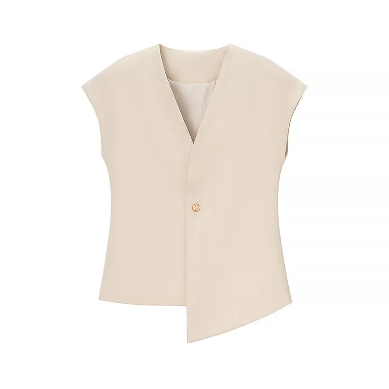 Summer 2025 Women's Faion V-ne-button Vest High Waist Long Pants Ensemble Ele Versatile ort Sve Button-Up Top