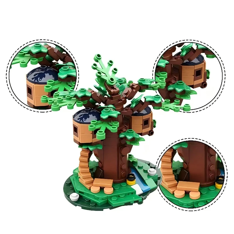 MOC Creativo Foresta Treehouse Building Blocks Set Autunno e Inverno Architettura Mini Casa sull'albero Modello Giocattoli per bambini Regalo di compleanno