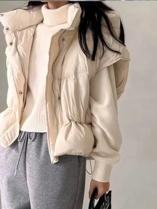 

Fashionable Detachable Hooded Cotton Vest Women's Jacket with Diagonal Pockets Chic All-Match Winter Outerwear 2025 New Arrival