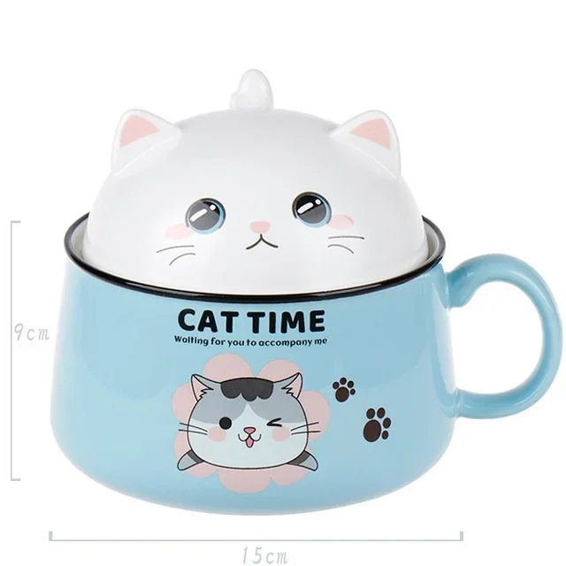 Creativity High Capacity Spoon with Lid Ceramics Instant Noodle Bowl Young Girl Dorm Room Student Office Super Large Bowl Mug