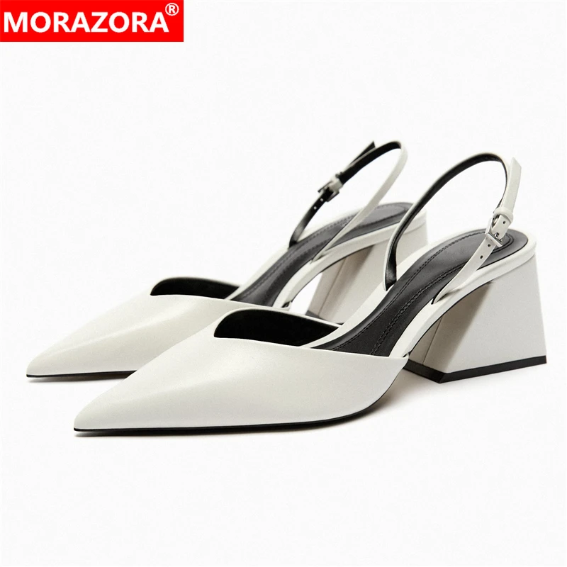 MORAZORA Size 34-43 Ins New Genuine Leather Sandals Women Pointed Toe High Heels Party Wedding Shoes Summer Ladies Footwear