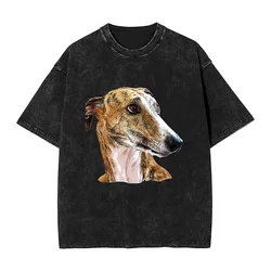 Greyhound Washed T Shirt Man Brindle Beauty Streetwear Loose T Shirts Crew Neck Fashion Tee Shirt Custom Logo Oversized Tops