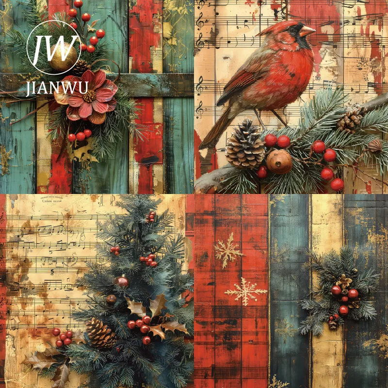 JIANWU 24 Lenzuola Vintage Albero Di Natale Uccello Fiore Paesaggio Collage Scrapbook Materiale Carta Creativa Spazzatura Ufficiale di Cancelleria