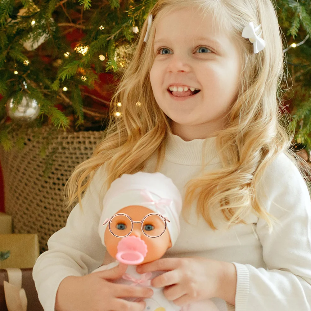 

12 Pcs Mini Metal Glasses Dollhouse Accessories Round Frame Wire Rimmed Eyewear for Dress Up Props Rose Gold