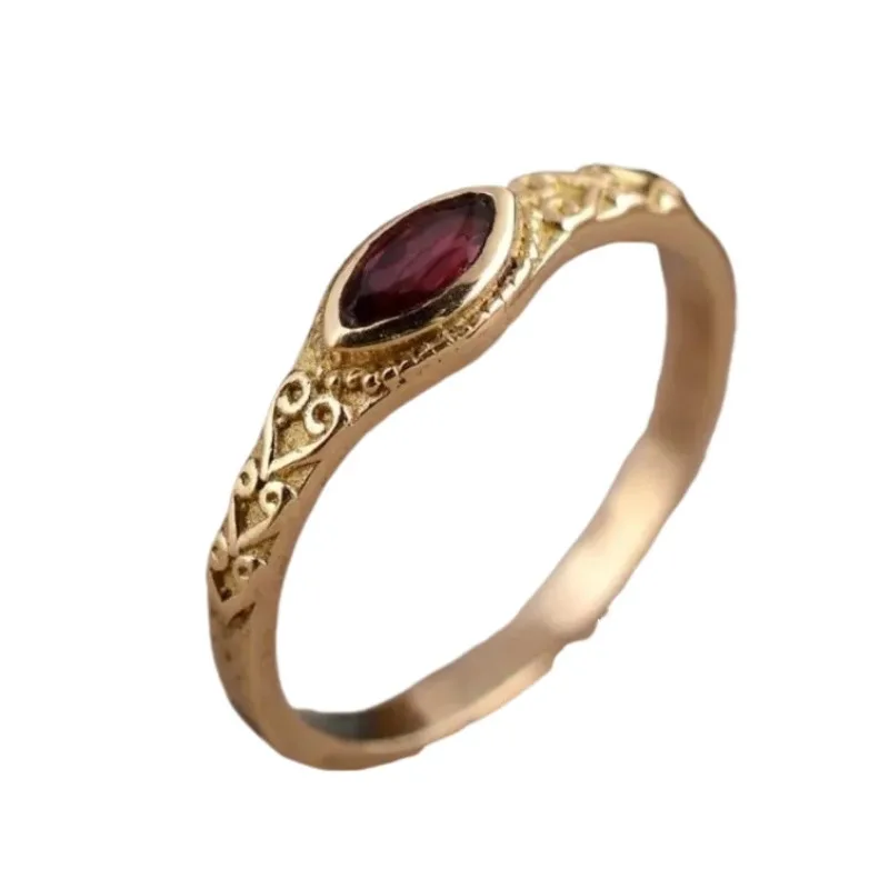 Mother's Day gift, fashionable antique golden patterned ruby women's ring, wholesale of personalized new products