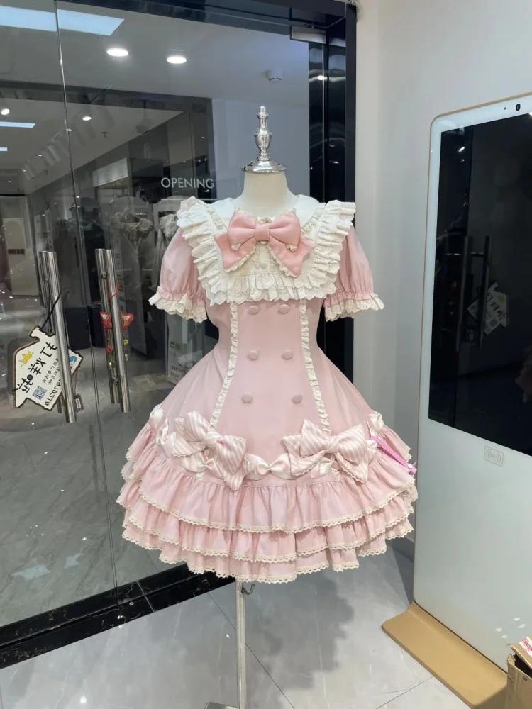

Japanese Sweet Lolita Kawaii Elegant Dress Women Princess Y2k Bow Fake Two Piece Dresses Female Korea Style Design Chic Outfits