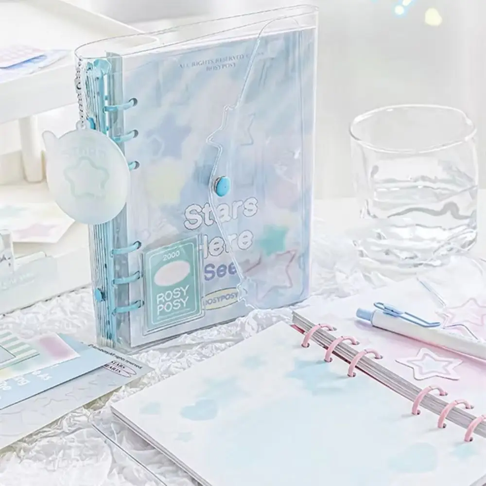 Cuaderno de hojas sueltas de dibujos animados, Bloc de notas con botón a presión, diario de estrellas hecho a mano, cuenta de mano, práctico cuaderno de PVC a todo Color
