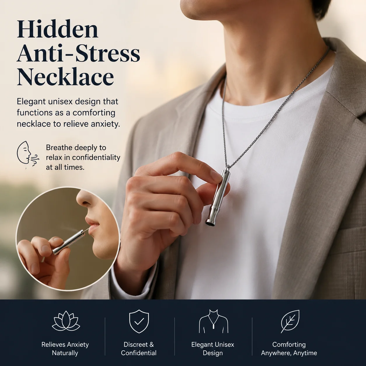 Breathing Necklace to Quit Smoking Refillable Essential Oil Diffuser Fidget Necklace for Anxiety Relief Smokeless Inhaler