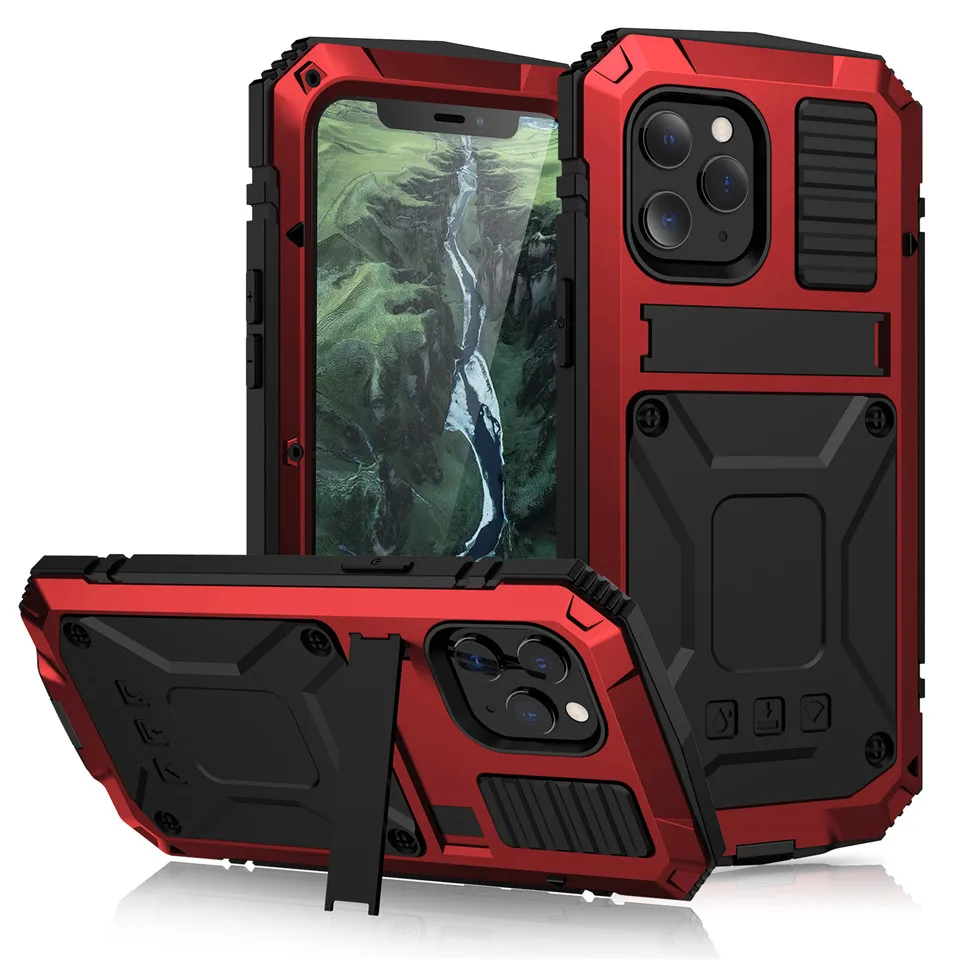 

New Heavy Duty Armor Kickstand For iPhone 12 Pro Max XS Max XR Aluminum Silicone Hybrid Built in Glass CASE Cover