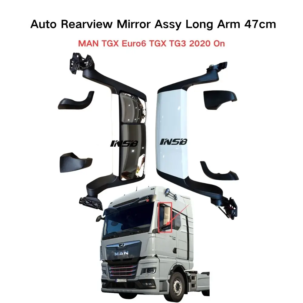 INSB 1 Pcs Auto Rearview Mirror Assy Long Arm 47cm 81637306874,81637306875 for MAN TGX Euro6 TGX TG3 2020 On
